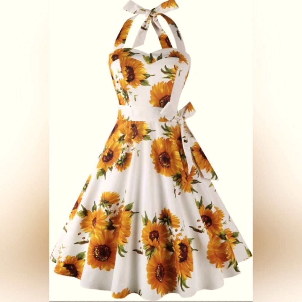 Vintage 50s sunflower halter dress Topdress XL